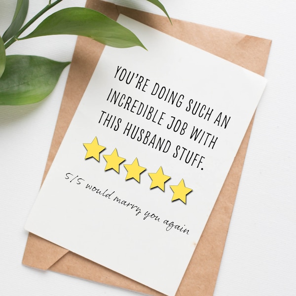 5 Star husband card for anniversary, valentine card from wife, romantic card for partner, funny anniversary card for him, best husband gifts