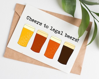 Beers birthday card, 21st birthday card for him, 19th birthday card for friend, beer birthday card for boyfriend, 21st birthday gift for her