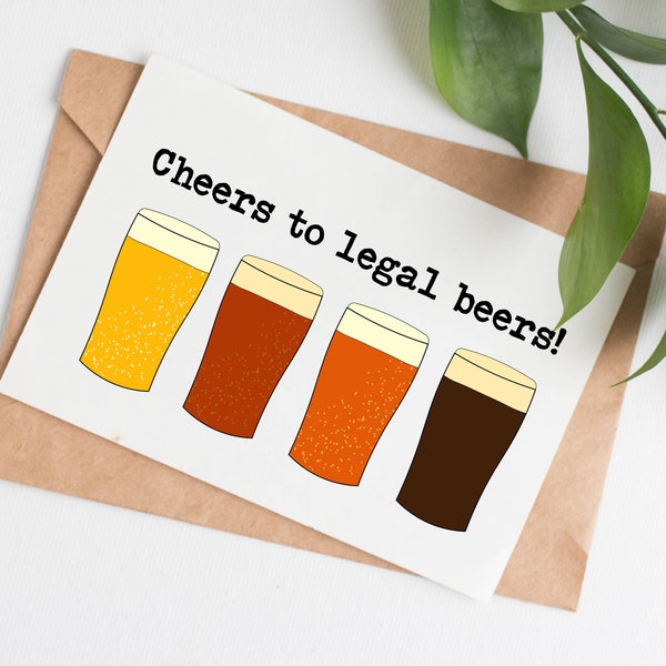 Beers birthday card, 21st birthday card for him, 19th birthday card for friend, beer birthday card for boyfriend, 21st birthday gift for her