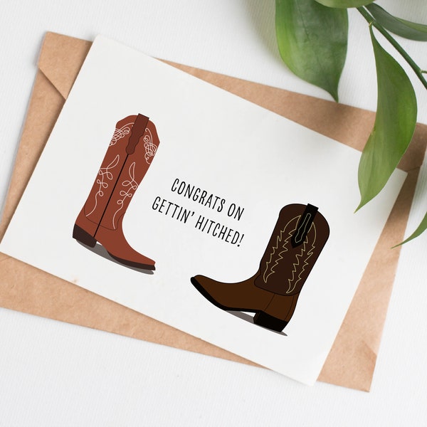 Cowboy boots wedding card, mr and mrs card, country western gift for wedding, country music gift for couple, getting hitched wedding gift