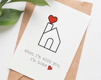 Romantic home card for husband, anniversary card for wife, valentine card for boyfriend, romantic card for fiance, love card for her