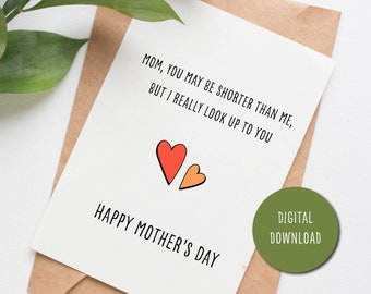 Shorter Mothers Day card, printable card for wife, sweet mothers day card from son, digital card from daughter, last minute card for mum