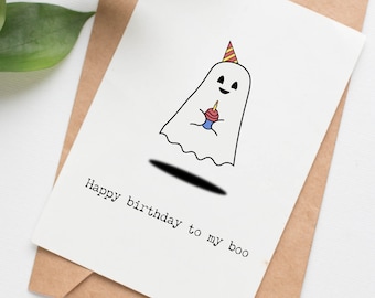 Boo birthday card for boyfriend, cute ghost card for girlfriend, horror fan birthday card for husband, spooky card for wife, nerdy birthday