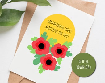 Beautiful Motherhood card for Mothers Day, printable card for new mom, first mothers day card for friend, digital card from husband