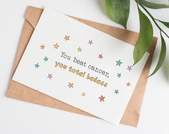 Cancer Badass card for cancer survivor, cancer free card for friend, congratulations card for her, chemo survivor card for teen