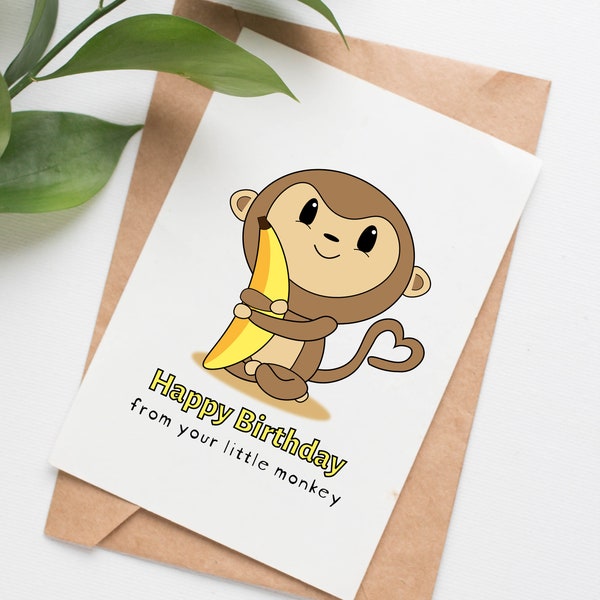 Little Monkey birthday card, mommy birthday card, daddy birthday card, card from baby, cute monkey birthday, card for new dad, monkey gift