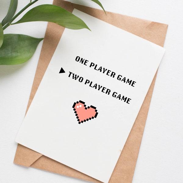 Two Player printable wedding card, digital card for couple, funny engagement card for gamer, digital download card for wedding, gaming card