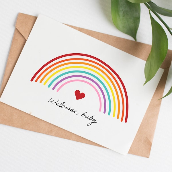 Rainbow baby shower card for parents, rainbow baby card for new mom, gender neutral card, card for new baby, gay  baby shower card