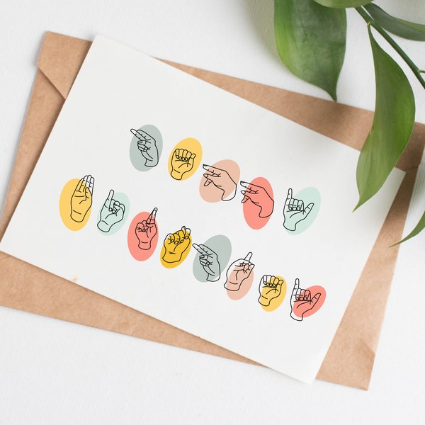 Sign language birthday card for friend, ASL birthday card for child, deaf birthday card, happy birthday card for friend, cute birthday card