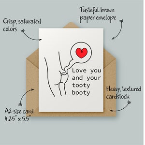 Tooty booty valentine card for him, funny romantic card for husband, anniversary card for wife, fart gift for dad, funny card for boyfriend image 2