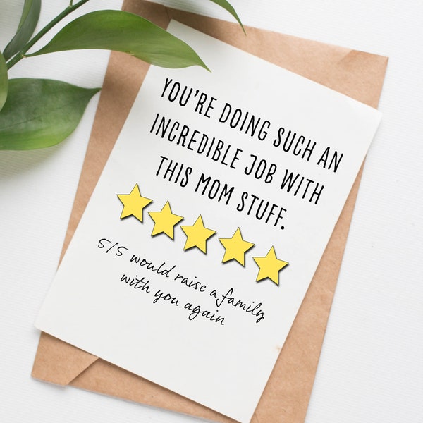 5 Star Mothers Day card for mom, funny mothers day card from husband, mom appreciation card, mom card for wife, best mom card for partner