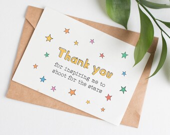 Stars thank you card for teacher, teacher appreciation week, end of year card, thank you card for coach, card for kindergarten teacher