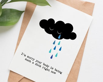 Sad Cloud card for illness, chronic illness gift for friend, cancer diagnosis gift for hospital, card for chronic pain, surgery card, mature