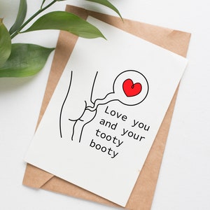 Tooty booty valentine card for him, funny romantic card for husband, anniversary card for wife, fart gift for dad, funny card for boyfriend