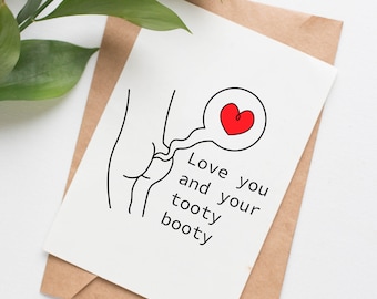 Tooty booty valentine card for him, funny romantic card for husband, anniversary card for wife, fart gift for dad, funny card for boyfriend