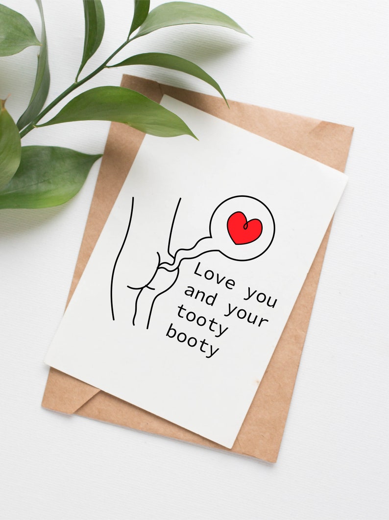 Tooty booty valentine card for him, funny romantic card for husband, anniversary card for wife, fart gift for dad, funny card for boyfriend image 1