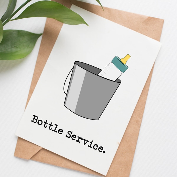 Bottle service baby shower card funny, pregnancy card funny, card for baby shower, pregnancy gift for friend, new baby card for sister