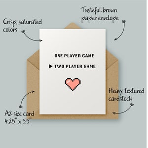 Two Player wedding card, wedding card for gamers, engagement card for friends, nerdy card for couple, video game valentines card for her image 2