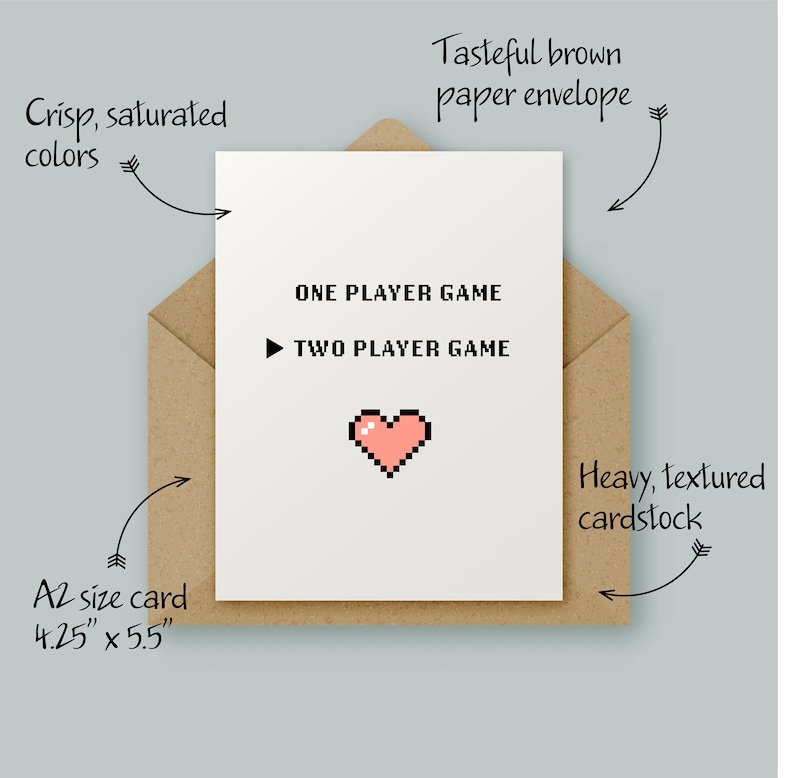 Two Player wedding card, wedding card for gamers, engagement card for friends, nerdy card for couple, video game valentines card for her image 2