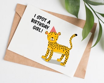 Leopard Spot birthday card for girl, 4th birthday card for niece, cute birthday card for granddaughter, funny birthday girl card for child