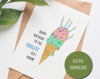 PRINTABLE Ice cream birthday card, birthday card cute, humor birthday card for best friend, teenage girl birthday card, birthday card child