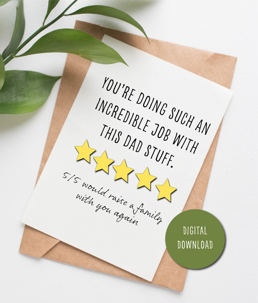 PRINTABLE 5 Star Fathers Day Card, Printable Card, Instant Digital ...