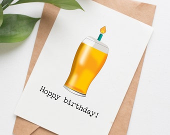 Hoppy Birthday card, 21st birthday card for him, 19th birthday card for son, beer birthday card for husband, humor birthday card for friend