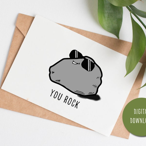 PRINTABLE You rock cute thank you card, appreciation gifts for employees, kids thank you card for teacher, card for musician, card download