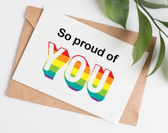 So Proud of You rainbow card, lgbt support, card from friend, pride month card, ally card, gay friend gift, for son, for daughter, for dad