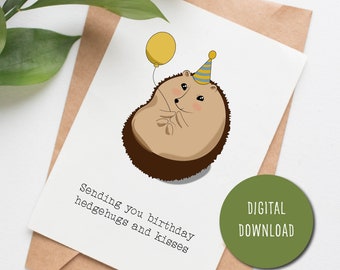 PRINTABLE Hedgehog birthday card cute, birthday card funny, funny mom birthday card, toddler birthday birthday card for friend, downloadable