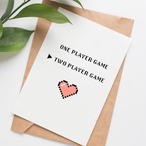 Two Player wedding card, wedding card for gamers, engagement card for friends, nerdy card for couple, video game valentines card for her image 1