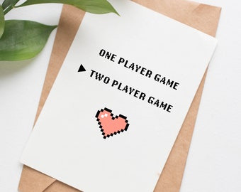 Two Player wedding card, wedding card for gamers, engagement card for friends, nerdy card for couple, video game valentines card for her