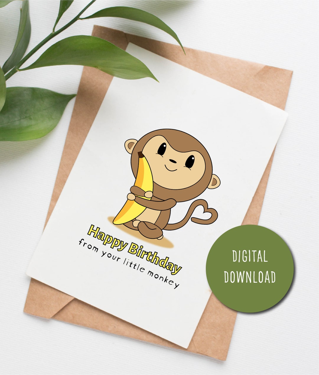 Printable Birthday Card, Monkey Birthday Card, Mommy Birthday Card From Baby, Daddy Birthday ...