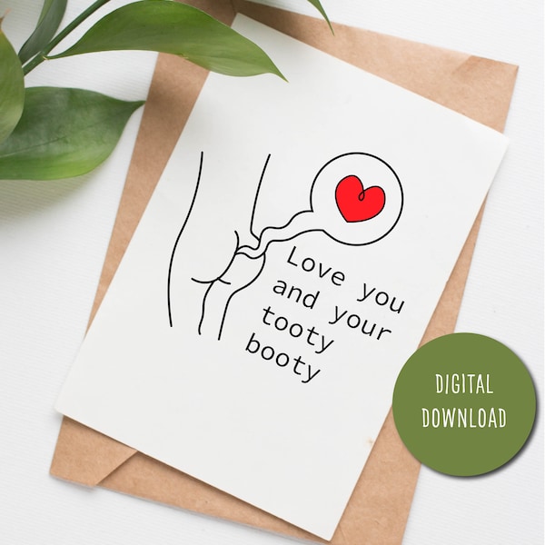 PRINTABLE Tooty booty card, funny romantic card, funny anniversary, happy farters day, funny fart gift, for him, for her, for dad