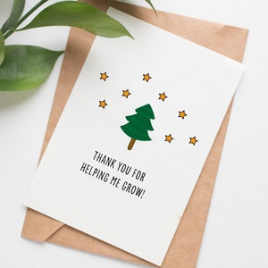 Christmas tree sapling teacher card, Christmas card for teacher, teacher thank you gift from student, card for ece, kindergarten teacher