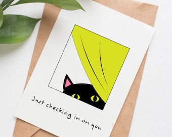 Checking in card, funny sympathy card for friend, chemotherapy card for him, get well soon card for cancer, here for you gift, cute cat card