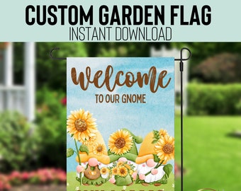 Welcome to our Gnome Garden Flag PNG | Custom Garden Flag Template | Sunflower Gnome PNG for Garden Flag | 12x18 Garden Flag Sublimation