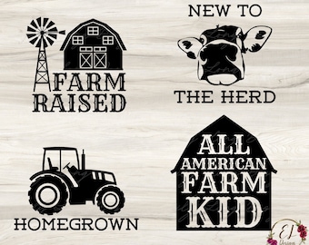 Farm Kid Svg Bundle | Homegrown Svg | Farm Raised Svg | All American Farm Kid Svg | New to the Herd Svg | Farm SVG | Future Farmer Svg