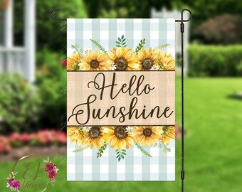 Hello Sunshine Garden Flag PNG | Summer PNG for Garden Flag | Garden Flag Template | 12x18 Garden Flag Sublimation Design | Sunflower Flag