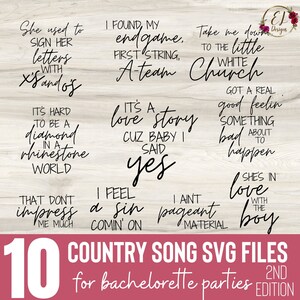 Chanson country Lyric SVG pour chemises | Chemise de fête de mariée SVG Bundle | Musique Country Bachelorette SVG | Chemises d’enterrement de vie de jeune fille de Nashville svg