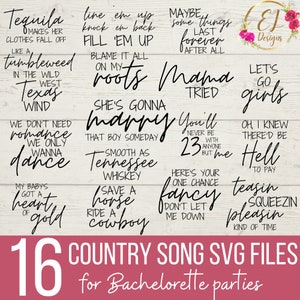 Chanson country Lyric SVG pour chemises | Chemise de fête de mariée SVG Bundle | Musique Country Bachelorette SVG | Chemises d’enterrement de vie de jeune fille de Nashville svg