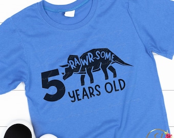 Dinosaurier SVG | 5 Rawrsome Jahre alte zwart | 5. Geburtstag SVG | Jungen Geburtstag Shirt | Dinosaurier Geburtstag | 5.Geburtstagsgeschenk des Dinosauriers Png