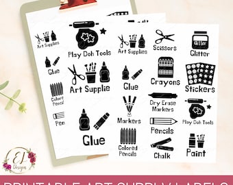 Printable Art Supply Labels | Craft Supply Labels | Art Supplies Labels with Pictures | Craft Supply Storage Labels