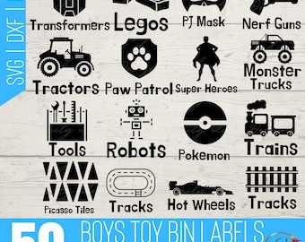Boys Toy Bin Labels SVG | Playroom Labels SVG | Toy Labels with Pictures for Boys | Toy Storage Labels SVG