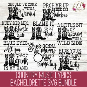 Pacote de camisas SVG para festa de noiva | Música country para despedida de solteira SVG | Letra de música country SVG para camisas | Festa de despedida de solteira em Nashville