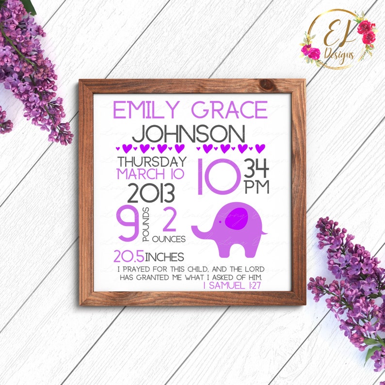 Download Birth Stats Sign Welcome Baby Newborn Svg 1 Samuel 1 27 Svg Birth Stats Svg Personalized Birth Announcement Svg Baby Elephant Svg Clip Art Art Collectibles
