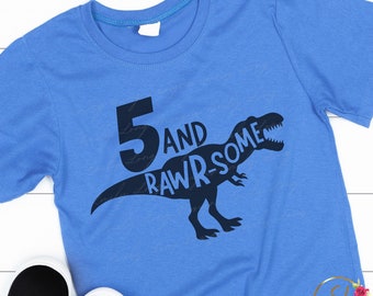 5th Birthday Dinosaur SVG | 5 and Rawrsome Svg | Boys Birthday Shirt | Dinosaur Birthday Shirt SVG | Dinosaur Png | Dinosaur 5th birthday