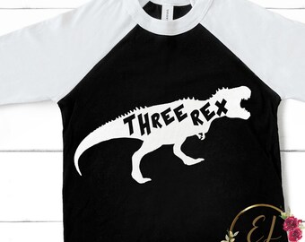 Dinosaurie Svg | 3 Rex SVG | Tre Rex SVG | Pojkars T-Rex 3-årsdagströja | Treårig dinosauriefödelsedagströja SVG