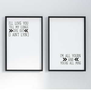 Songtexte Printable Wall Decor | Tyler Childers All Yourn | Country Song Lyrics Print | Country Musik Zitate | Country Musik Songtexte Zeichen