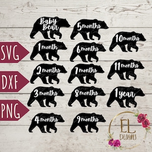 Baby Monthly Milestones SVG / Baby Boy Onesie SVG / Baby Bear Svg / Baby mes Svg Archivos / Baby Boys 1 Year Monthly Svg
